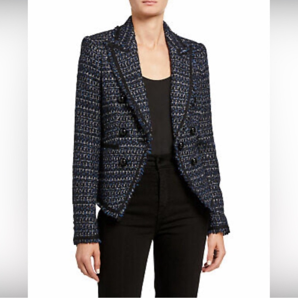 Veronica Beard black silver and blue tweed jacket